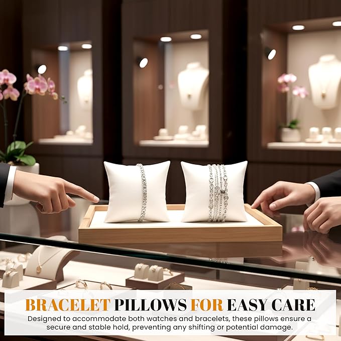 Novel Box 2 Pack White Leatherette Jewelry Display Watch Pillow 3x3 Inches - Bracelet Pillows for Easy Care & Soft Protection - Watch Cushion for Birthday, Valentine’s Day & Wedding Gift Displays