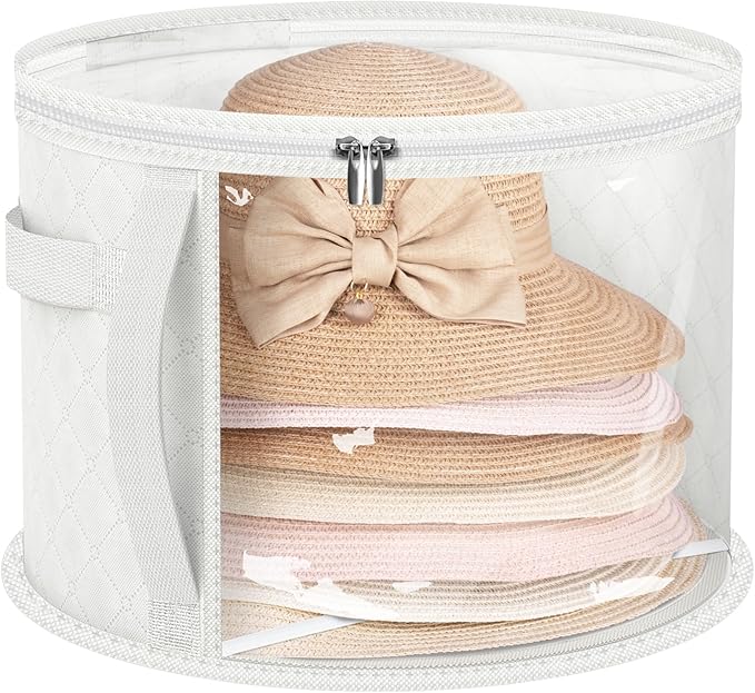 AOODA Oversized Clear Hat Storage Bag for Women, Holds up to 7 Caps Cowboy Hat Organizer for Closet, Wide Brims Hat Case with Carrying Handles (White)