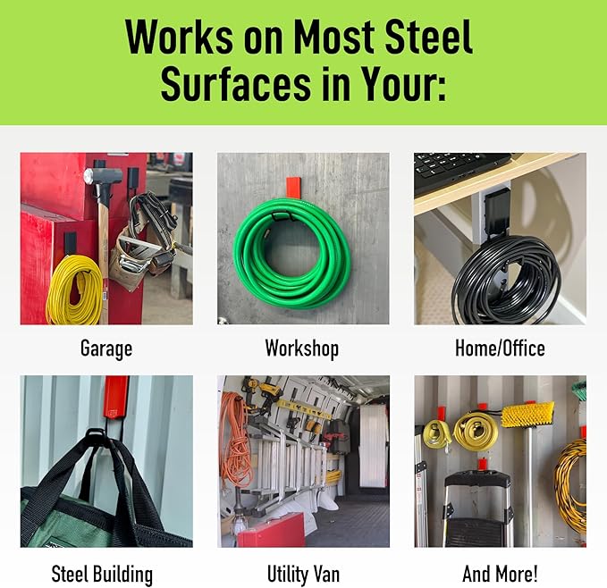 GATOR MAGNETICS MIDI 2.5" Closed Hooks, 25 lb Heavy Duty Magnetic Hooks for Steel Surfaces, Patented Easy-Release, Non-Slip Grip – Storage & Organization, Garage, Shed, Home, Cleaning Tools - 4 Pack
