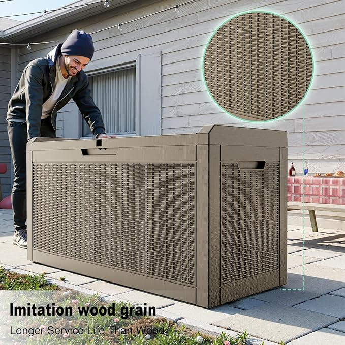 60 Gallon Waterproof Resin Deck Box, UV Resistant Outdoor Storage for Garden, Patio, Porch, Delivery（Gray，60 Gallon）