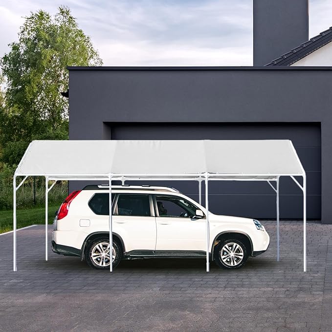 12 x 20 ft Heavy Duty Carport Canopy Waterproof Garage Car Shelter Tarp Tent for Car Canopy Replacement Cover with 50 Ball Bungees, Only Top Cover, Frame is Not Included
