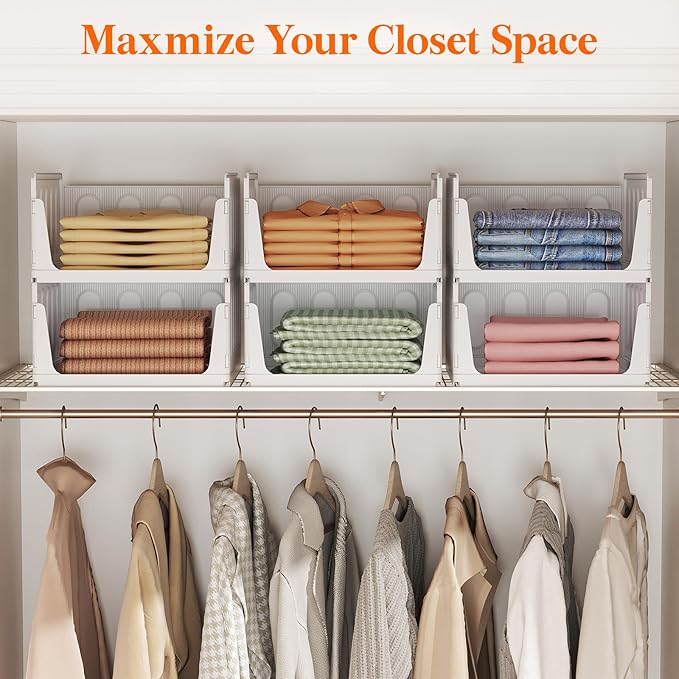 Lifewit 4 Pack Stackable Closet Organizers and Storage Basket for Clothes, Plastic Sweater Storage Bins for Wardrobe, Multifunctional Pants Organizer for RV, Pantry, Bathroom, Kitchen, Dorm, 24L