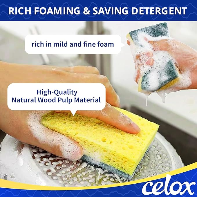 CELOX Dish Sponge for Kitchen, Easy to Cleaning, 6 Pack, Yellow