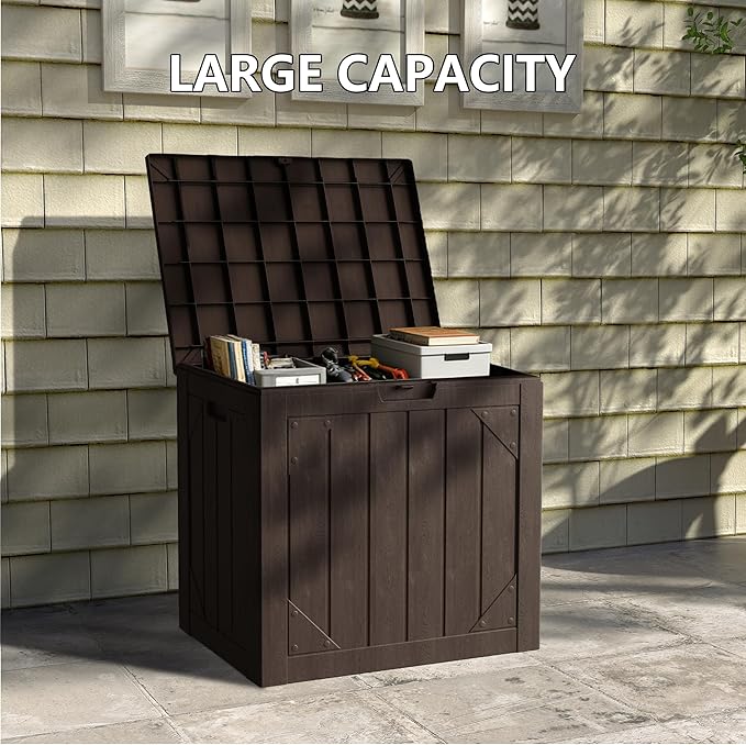 30 Gallon Outdoor Storage Box Waterproof, Lockable Resin Deck Box Large Storage Bin for Patio Furniture Cushion, Garden Tools, Pool Accessories, UV-Resistant Outside Delivery, Brown