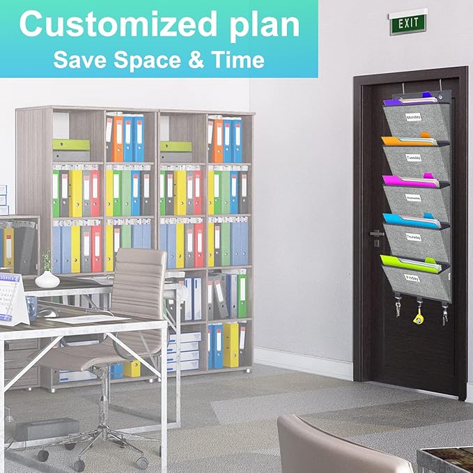 homyfort Over the Door Wall File Organizer, Hanging File Folders Organizer with 5 Large Pockets for Office and Back to School Supplies, Papers, Charts, Mails, Magazine Storage and Organization