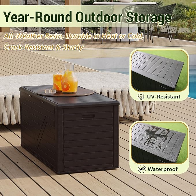 260 Gallon Outdoor Storage Box, Waterproof Resin Double-Wall Deck Box Organizer with Removable Dividers for Patio Cushion Storage, Lockable Outside Container for Garden Tools