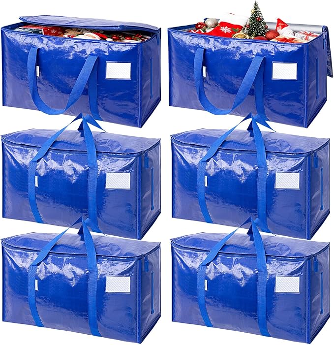 TICONN 6 Pack Extra Large Moving Bags Heavy Duty with Zippers & Carrying Handles, Durable Storage Bags Moving Boxes for Closet Organizers and Storage (6 Pack, Blue)