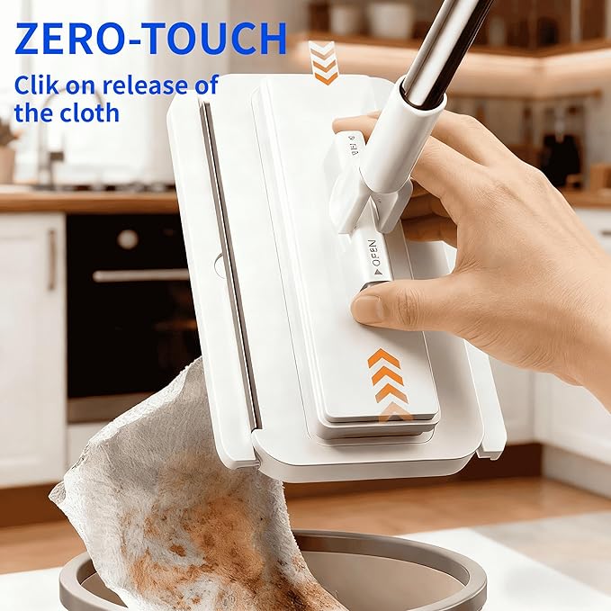 2026 New Snap Grip Mini Mop with 5 Reusable Cloths for Dry Wet Disposable Pads, Zero-Touch Automatic Gripping Multi Surface Quick Cleanups for Alternative to Swiffer Sweeper