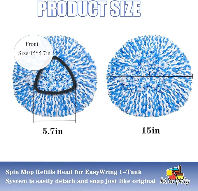 4 Pack Spin Mop Replacement Heads Compatible for O Ceda EasyWring 1-Tank Triangle System, Microfiber Mop Refills for 5.9inch Core,Deep Cleaning, Included Base and Handle