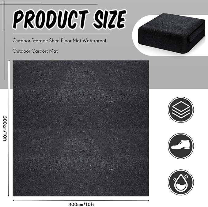 Tinideya 10x10 ft Outdoor Storage Shed Floor Mat Waterproof, Non Slip & Washable Camping Tent Carpet for Outdoor Camping, Lawn Supplies (Storage Shed Not Included)