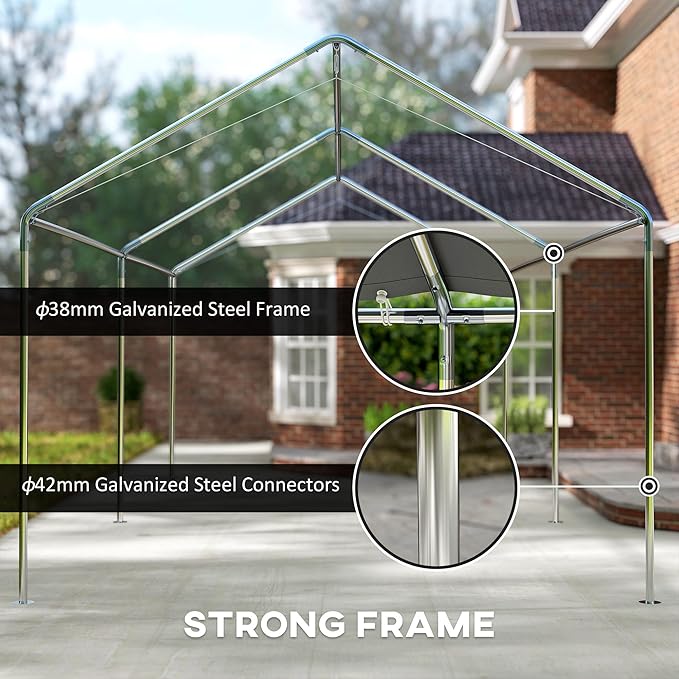 Outsunny 10'x20' Carport Outdoor Heavy Duty Party Tent Galvanized Car Canopy with Included Anchor Kit, 3 Reinforced Steel Cables, Gray