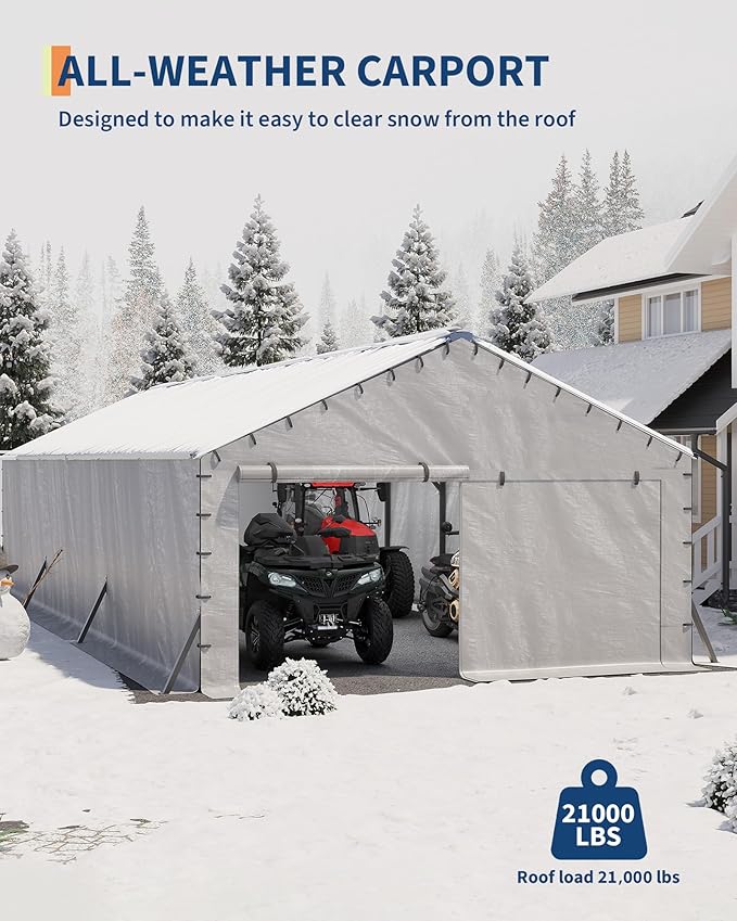 GarveeLife 20'X30'x12' Metal Carport for Multiple Vehicles, Enclosed Car Ports, Vertical Roof Design, for All-Weather, for Full-Size Pickup Trucks, Boats, and Tractors