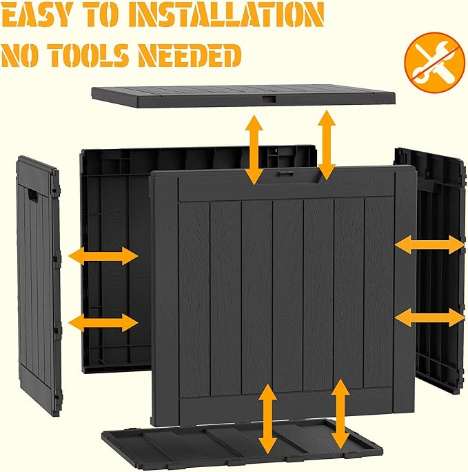 NUNU LAB 35 Gallon Outdoor Storage Box Waterproof, Outside Package Delivery Deck Boxes with Lockable Lid, Backyard Storage Bin For Garden Tools, Patio Cushions Accessories, Black