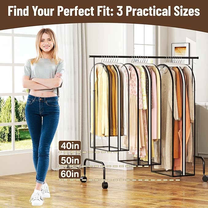 Garment Bags for Hanging Clothes 40” Long,Ultra Clear Suit Bags for Closet Storage, Moving Organization, Travel Covers with 10" Gussets for Coat, Dress, Shirt and Sweater - 4 PCS