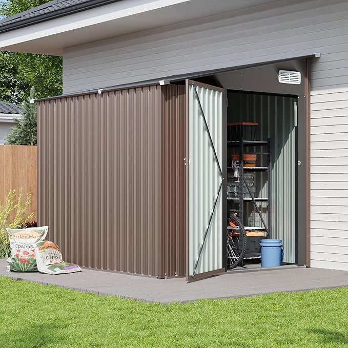 5x7 FT Lean to Shed, Outdoor Metal Storage Shed, Utility Steel Tool Shed with Lockable Door for Bike, Garden, Backyard, Patio, Lawn