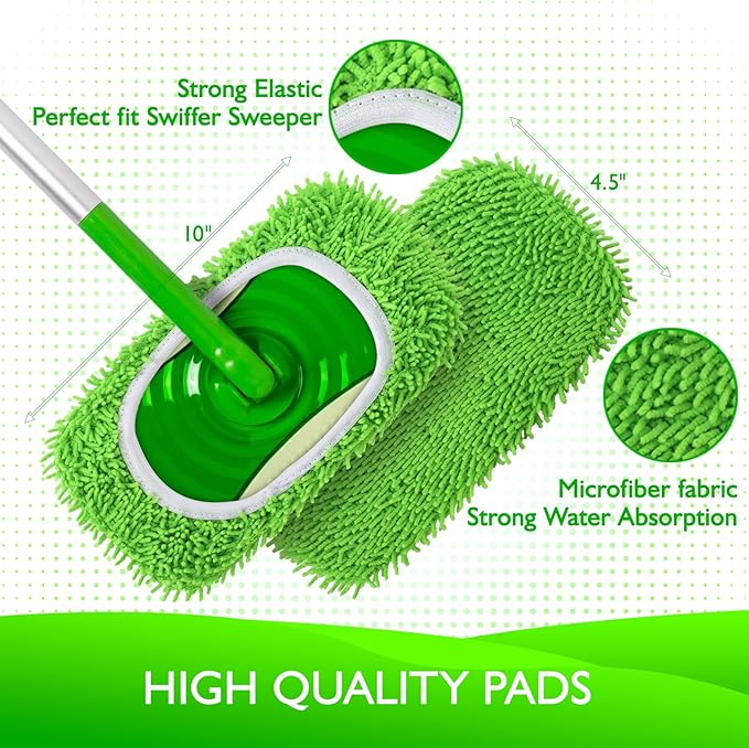 Reusable Microfiber Mop Pads Compatible with Swiffer Sweeper- 4 Pack Dry Sweeping Cloths & Wet Mopping Cloths - Washable Wet Pads Refill for Mopping Floors (Mop is not Included)