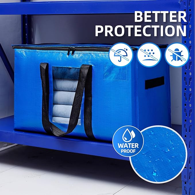 TAILI Extra Large Moving Bags, 10 Pack Blue Heavy Duty Totes for Storage with Visible Window, Wrap Around Handles, Storage Bags for Space Saving, Alternative to Moving Boxes