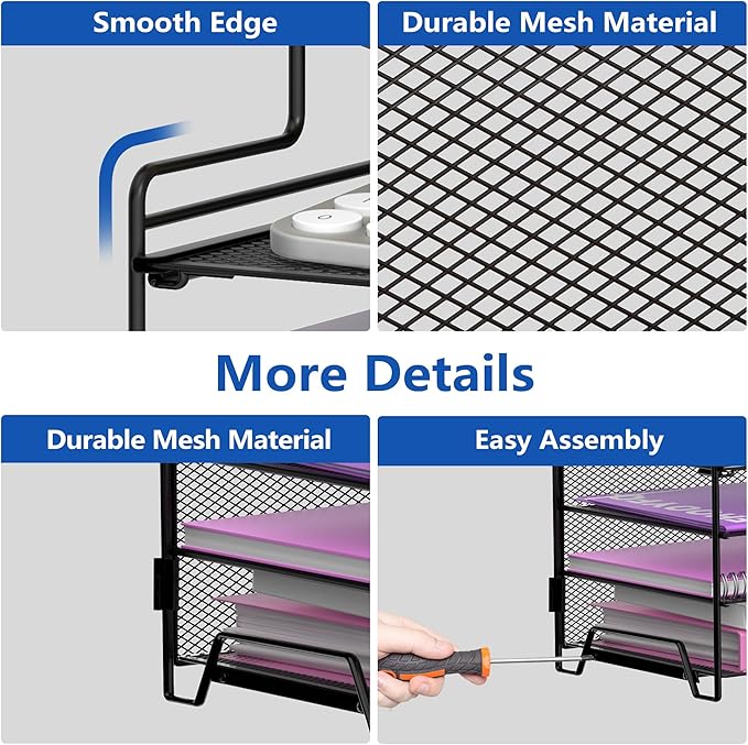 7 Tier Desk File Organizer, Letter Tray Paper Organizer, Metal Desktop Organizers and Accessories for Study and Workspace, for Home Office, Black