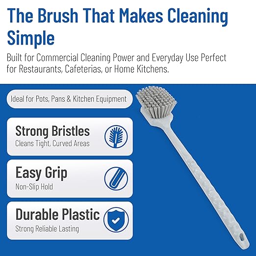 SPARTA 40501EC23 Plastic Large Scrub Brush, Kitchen Brush, Utility Brush With Long Handle For Cleaning, 20 Inches, Gray, (Pack of 6)