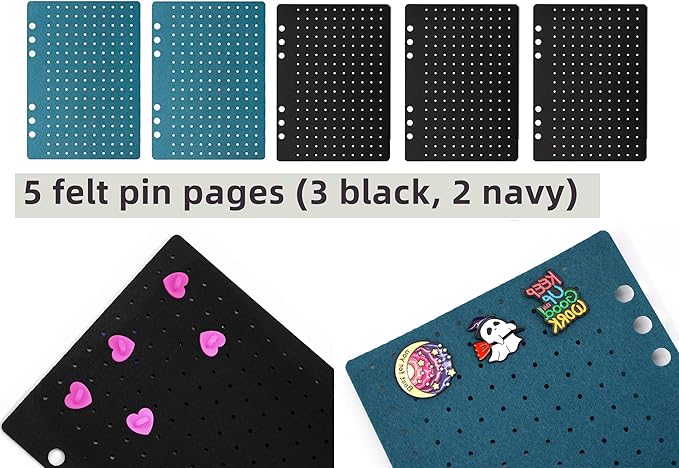 Enamel Pin Display Book Collection Trading Book Portable Brooch Pins Holder Storage Organizer Case Zippered (Black Heart Lace)