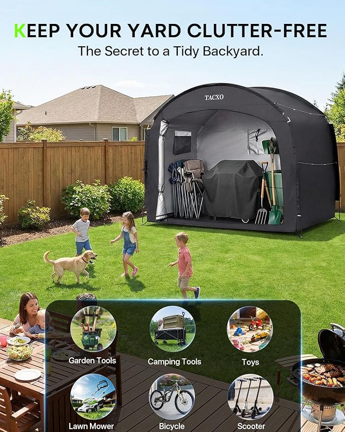 Bike Storage Shed Tent,Bike Cover Waterproof Outdoor Storage Shed with 30% More Top Storage Space for 4-5Bikes,Portable Bicycle Shelter for Motorcycle,Garden Tools,Lawn Mower