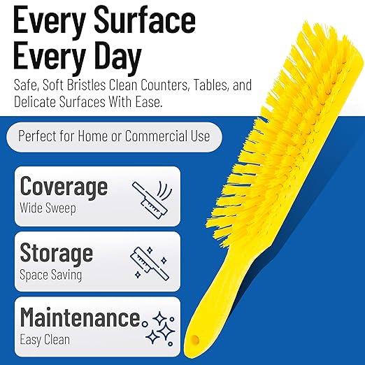 SPARTA Handheld Soft Counter Brush 8 Inch Bristle Span, Multi-Use Dust Brush with 5 Inch Handle for Tables, Countertops, and Delicate Surfaces, Polyester, Yellow