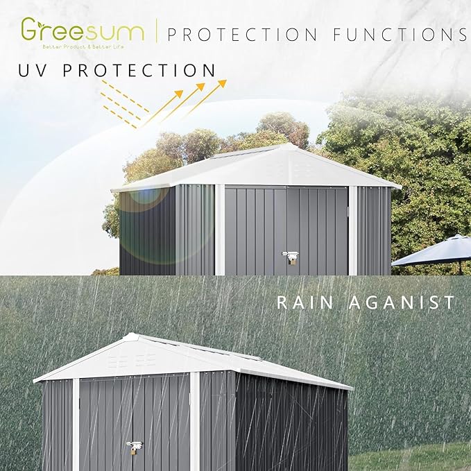 Greesum 6x4FT Outdoor Storage Shed, Utility Tool Shed Metal Storage Garden Shed with Door & Lock for Patio Storage, Gray