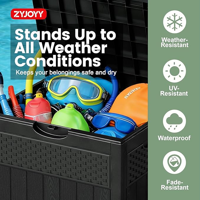 ZYJOYY 33 Gallon Outdoor Storage Box, Waterproof Resin Deck Box with Lockabe Design for Patio Cushions, Pool Accessories and Garden Tools, UV Resistant
