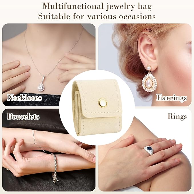 PAGOW 1 Pcs Mini Travel Jewelry Bag, Portable Foldable Jewelry Travel Pouch, Hanging Jewelry Organizers, Mini Travel Jewelry Bag Foldable (White)