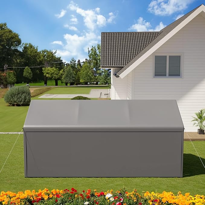 10x20 FT Heavy Duty Carport Car Tent Car Canopy Storage Shed, Portable Garage with Removable Sidewalls & Doors All-Season Tarp for Car,Truck,SUV,Party Grey