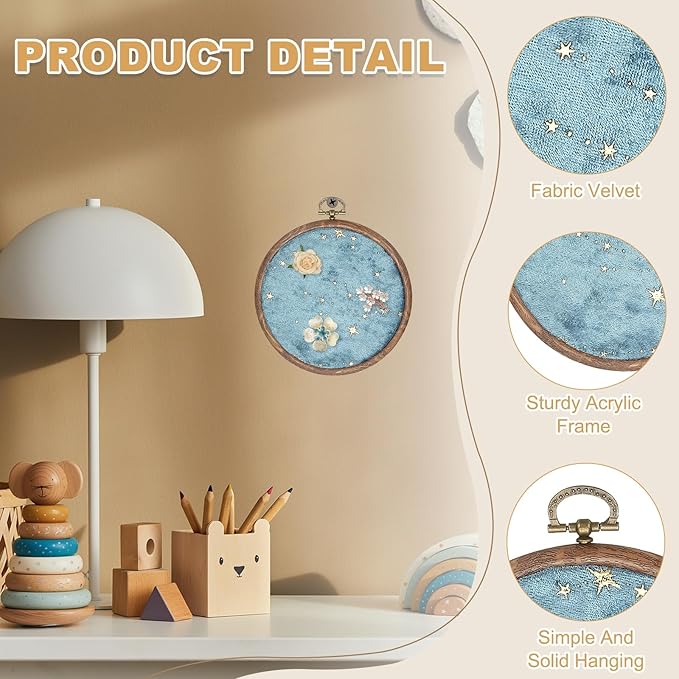 uxcell Round Pin Display Board, Velvet Wall Hanging Brooch Jewelry Display Stand Storage Holder for Enamel Pins Badges Brooches Jewelry, Star & Moon, Porous Blue