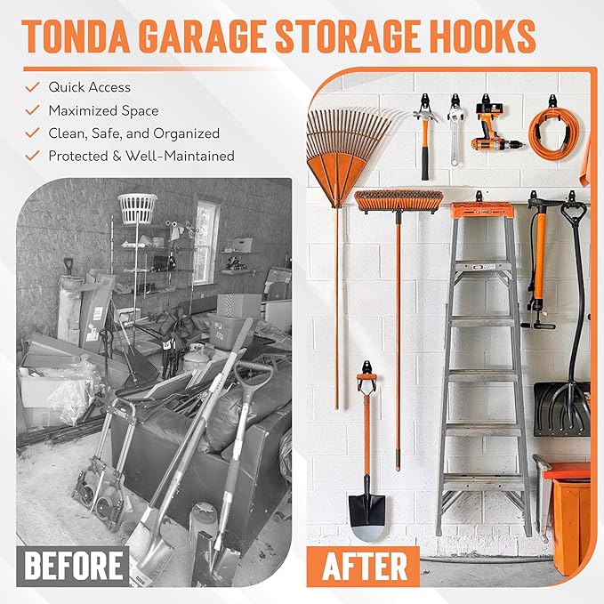 TONDA Garage Hooks, 20 Pack Garage Organization, Wall Storage Hooks Heavy Duty for Hanging Bike, Ladder, Garden Tools, Hose and Ropes, Black