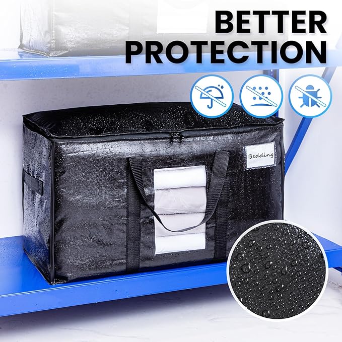 TAILI Extra Large Moving Bags, 2 Pack Black Heavy Duty Totes for Storage with Visible Window, Wrap Around Handles, Storage Bags for Space Saving, Alternative to Moving Boxes