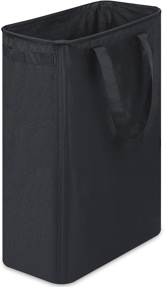 efluky Slim Laundry Basket, Narrow Laundry Hamper with Handles, Collapsible Dirty Clothes Hamper, Tall Laundry Bin for Laundry Room, Dorm and Bedroom, 12.7 Gallons(48L) Black