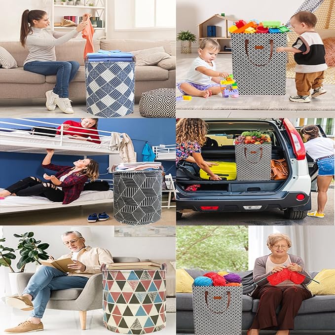 80L Waterproof Laundry Hamper in Family Leather Handle Laundry Basket in Dormitory Collapsible Laundry Bag in Nursery (91-Satisfied laundry hampers)