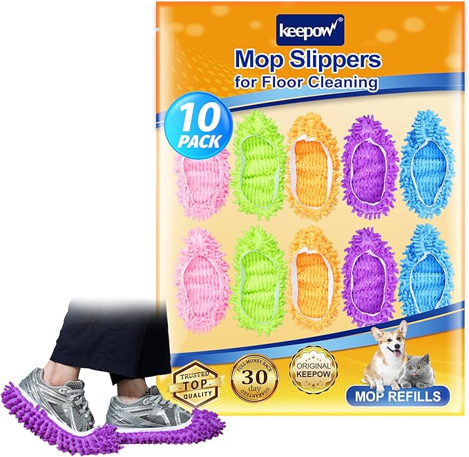 KEEPOW Mop Slippers Shoes Microfiber Floor Cleaning Tool House Mop Socks Shoe Cover Mopping Slippers Shoes Cover Soft Washable Reusable Foot Socks for Women Men Floor Cleaning Tool (5 Pairs)