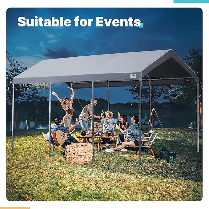 ADVANCE OUTDOOR 10x20 ft Heavy Duty Carport Potable Car Canopy Garage Party Tent Boat Shelter, Adjustable Height from 9.5 ft to 11 ft - Gray