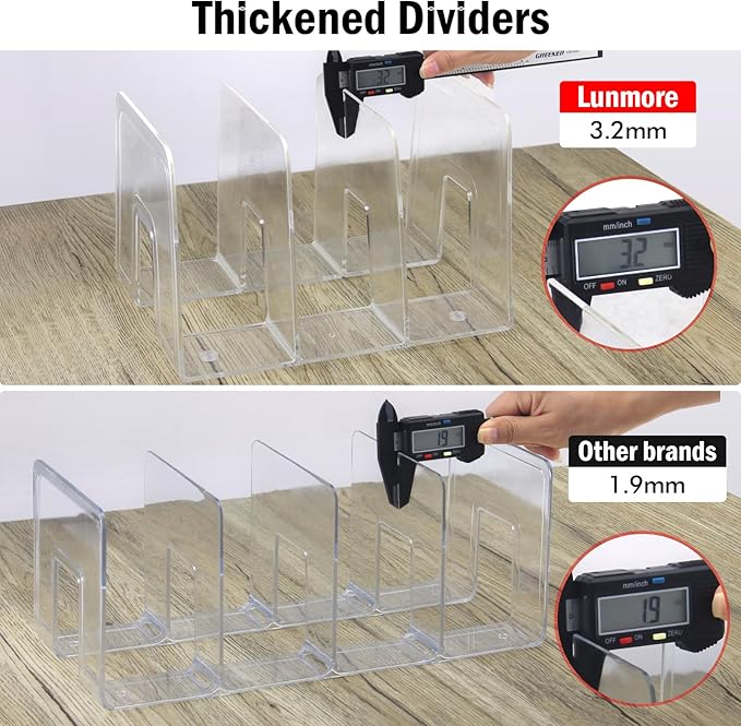 Clear Desktop Book Organizer, Creative Book Stand, Divider Bookshelf for Home School and Office, Non-Acrylic Stand Bookshelves (3 Sections), Transparent, Pack of 2