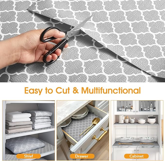 Shelf and Drawer Liner for Kitchen Cabinets Non-Adhesive, Strong Grip Non-Slip Thickened Cabinet Liners for Shelves, Waterproof Mats for Dresser Cupboard, Gray, 23 in x 20 Feet