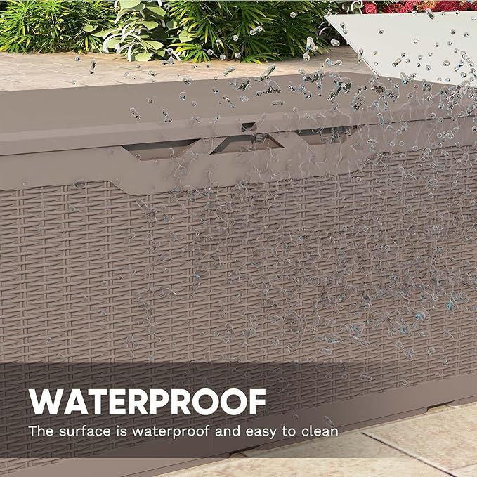 Patiowell 100 Gallon Outdoor Resin Deck Box, Waterproof Large Storage Box for Patio Furniture, Pool Accessories, Garden Tools and Sports Equipment, Lockable, Light Brown