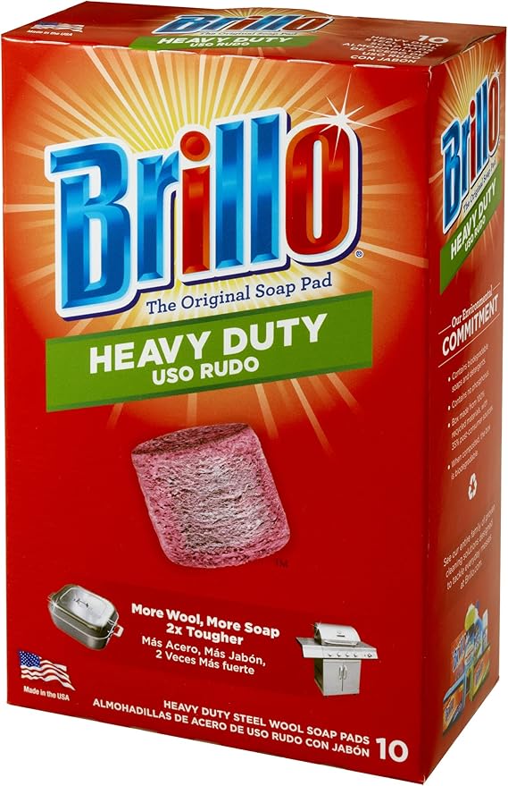 Brillo Heavy Duty Steel Wool Soap Pads, Original Red Scent (Heavy Duty, 10 Count (Pack of 1))