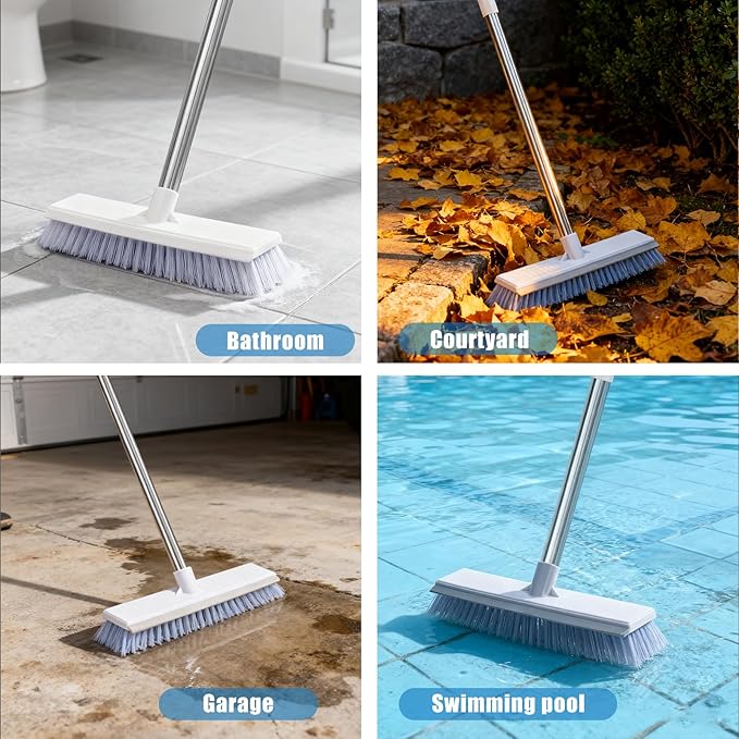 Mops for Floor Cleaning with 57" Long Handle, Scrub Brush, Wall Cleaner Mop with 84'' Long Handle, 2 Reusable Pads, Wet and Dust Mopping for Hardwood, Laminate, Tile Floor, Wall, Ceiling, 19Pcs Gray