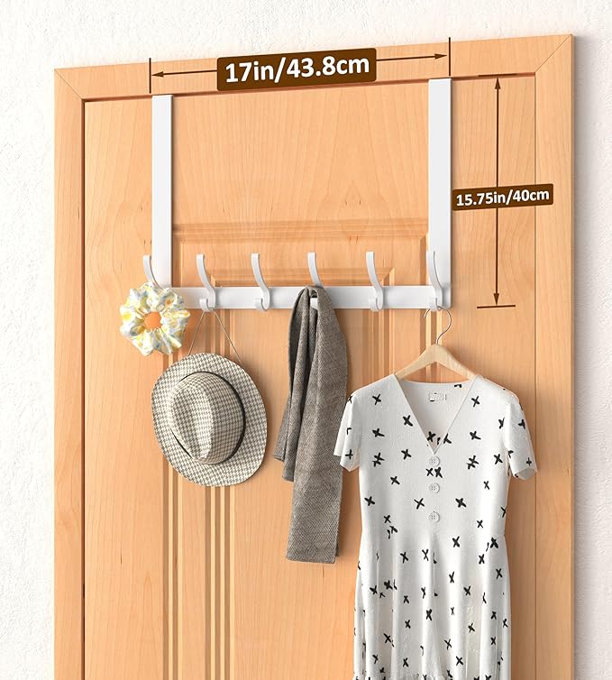 Long Over The Door Hooks Hanger with 15.75" Arms for Easier Access by Shorter, Heavy Duty Door Hanger for Coat, F16U, Fits Standard 1 3/8'' Doors, Towel Racks for Bathroom, White