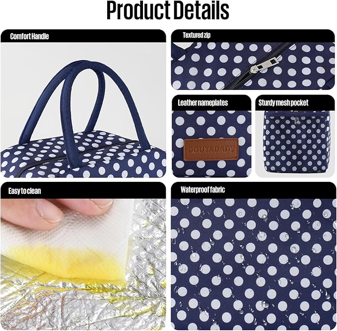 Lunch Bag Women/Men Lunch Box Women/Men (Blue+White dots)