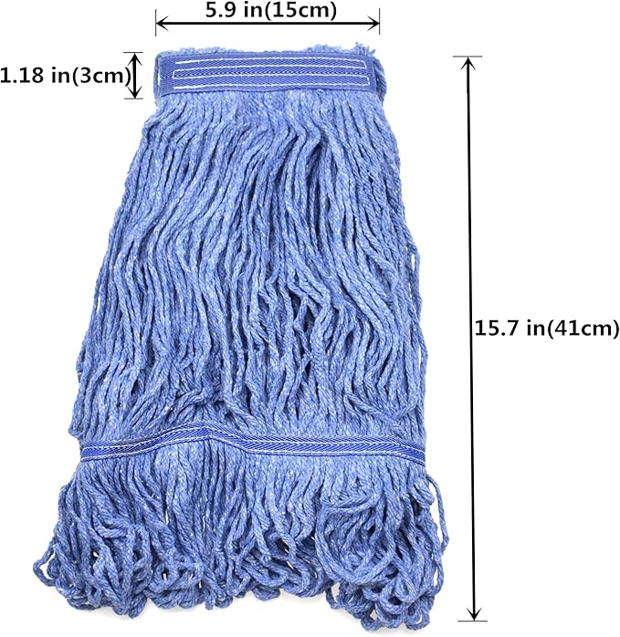 Heavy Duty Commercial Mop Head Refill - Industrial Grade Blue Cotton Looped-End String for Wet Mopping, Long-Lasting (6)