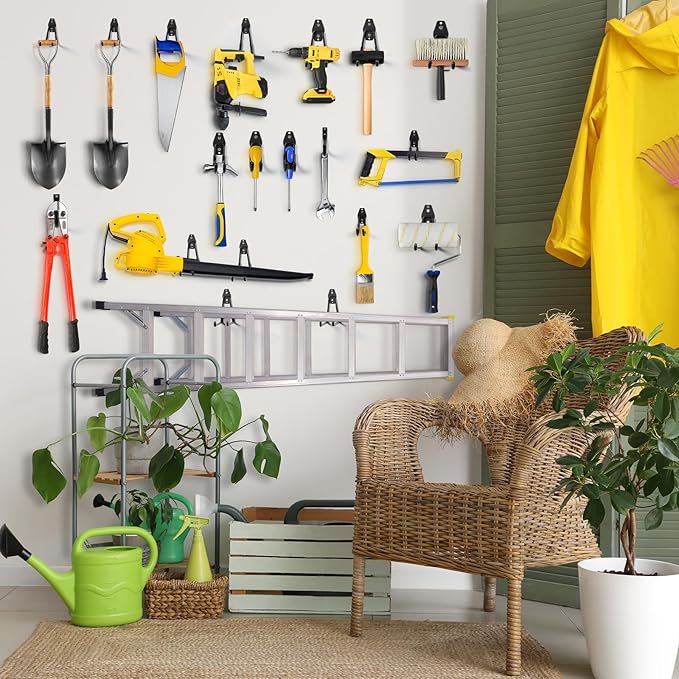 LANDNEOO Garage Hooks, 20-Pack Steel Garage Accessories for Organization and Storage, Heavy Wall Mount Duty Hooks with Anti-Slip Coating for Hanging Ladder, Bike, Power Tools and More Tools, Black