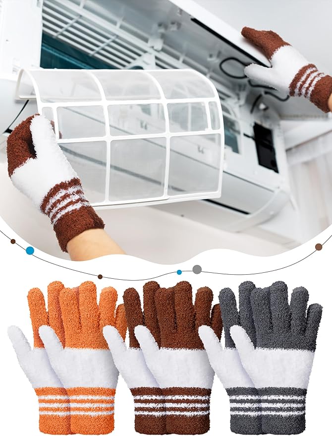 Patelai 3 Pairs Microfiber Plant Dusting Gloves Leaf Cleaning Gloves for Indoor Plants, Blinds, Furniture, House (Large,Gray, Orange, Brown)