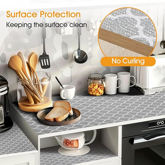 Shelf and Drawer Liner for Kitchen Cabinets Non-Adhesive, Strong Grip Non-Slip Thickened Cabinet Liners for Shelves, Waterproof Mats for Dresser Cupboard, Gray, 17 in x 30 Feet