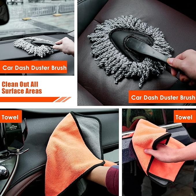 Viewsun Car Cleaning Kit, Orange 17pcs Car Interior Detailing Kit with High Power Handheld Vacuum, Detailing Brush Set, Windshield Cleaner, Cleaning Gel, Complete Auto Accessories for Women Men Teens