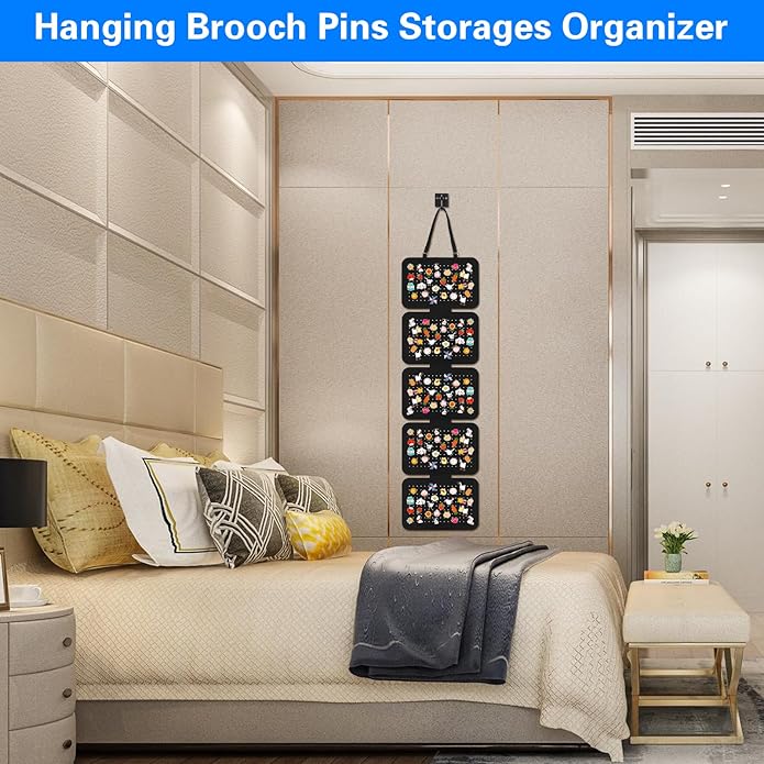 Pin Badge Display,5 Sheet Wall Hanging Brooch Organizer Storage, Removable Hanging Jewellery Organiser Earring Storage Organiser at Least 170 Pins Ideal for Collectors